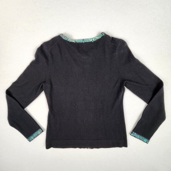 GAP Sequined Cardigan Angora Wool Cotton Blend Size S Black Blue - Picture 2 of 8